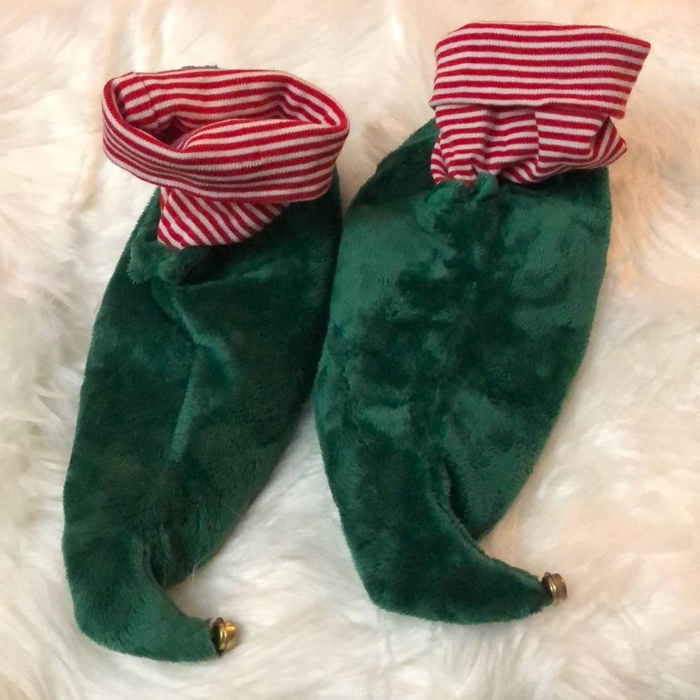 NWOT Elf Slipper Socks with Bells in Green, Red & White